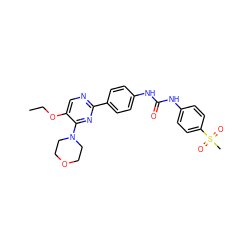 CCOc1cnc(-c2ccc(NC(=O)Nc3ccc(S(C)(=O)=O)cc3)cc2)nc1N1CCOCC1 ZINC000205770613