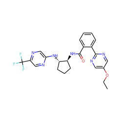 CCOc1cnc(-c2ccccc2C(=O)N[C@H]2CCC[C@@H]2Nc2cnc(C(F)(F)F)cn2)nc1 ZINC001772601979