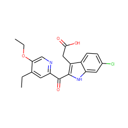 CCOc1cnc(C(=O)c2[nH]c3cc(Cl)ccc3c2CC(=O)O)cc1CC ZINC000073198306