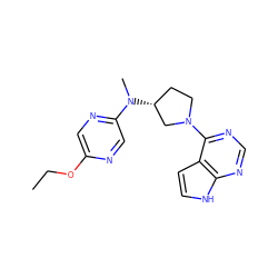 CCOc1cnc(N(C)[C@@H]2CCN(c3ncnc4[nH]ccc34)C2)cn1 ZINC000142207591