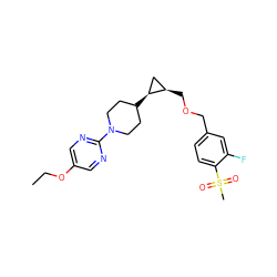 CCOc1cnc(N2CCC([C@H]3C[C@H]3COCc3ccc(S(C)(=O)=O)c(F)c3)CC2)nc1 ZINC000208805266