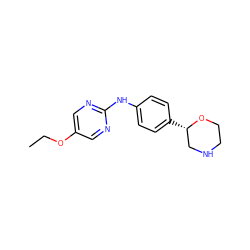 CCOc1cnc(Nc2ccc([C@H]3CNCCO3)cc2)nc1 ZINC000149913608