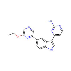 CCOc1cncc(-c2ccc3[nH]cc(-c4ccnc(N)n4)c3c2)n1 ZINC000169348280