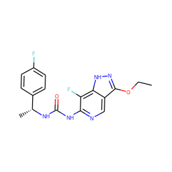 CCOc1n[nH]c2c(F)c(NC(=O)N[C@H](C)c3ccc(F)cc3)ncc12 ZINC001772613090