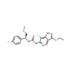 CCOc1n[nH]c2c(F)c(NC(=O)N[C@H](COC)c3ccc(F)cc3)ncc12 ZINC001772627578