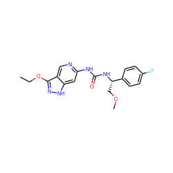 CCOc1n[nH]c2cc(NC(=O)N[C@@H](COC)c3ccc(F)cc3)ncc12 ZINC000209402954