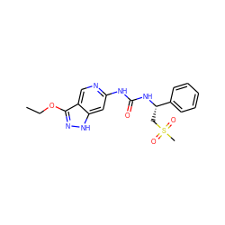 CCOc1n[nH]c2cc(NC(=O)N[C@@H](CS(C)(=O)=O)c3ccccc3)ncc12 ZINC001772600663