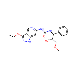 CCOc1n[nH]c2cc(NC(=O)N[C@@H](c3ccccc3)[C@@H](O)COC)ncc12 ZINC001772578962