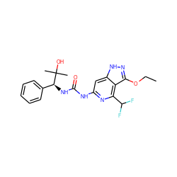 CCOc1n[nH]c2cc(NC(=O)N[C@@H](c3ccccc3)C(C)(C)O)nc(C(F)F)c12 ZINC001772593280