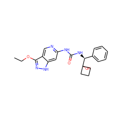 CCOc1n[nH]c2cc(NC(=O)N[C@@H](c3ccccc3)C3(O)CCC3)ncc12 ZINC001772625902