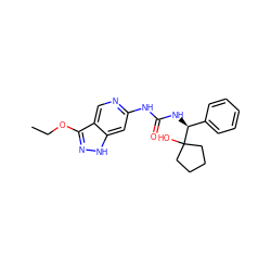 CCOc1n[nH]c2cc(NC(=O)N[C@@H](c3ccccc3)C3(O)CCCC3)ncc12 ZINC000209350952