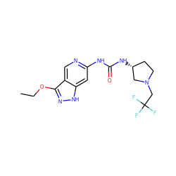 CCOc1n[nH]c2cc(NC(=O)N[C@@H]3CCN(CC(F)(F)F)C3)ncc12 ZINC001772649702