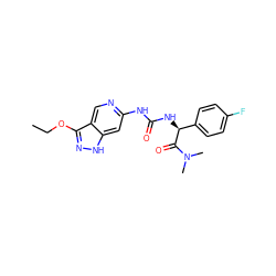 CCOc1n[nH]c2cc(NC(=O)N[C@H](C(=O)N(C)C)c3ccc(F)cc3)ncc12 ZINC001772579682