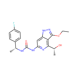 CCOc1n[nH]c2cc(NC(=O)N[C@H](C)c3ccc(F)cc3)nc([C@@H](C)O)c12 ZINC001772640835