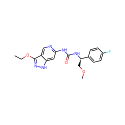 CCOc1n[nH]c2cc(NC(=O)N[C@H](COC)c3ccc(F)cc3)ncc12 ZINC000209316766