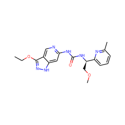 CCOc1n[nH]c2cc(NC(=O)N[C@H](COC)c3cccc(C)n3)ncc12 ZINC000209351004