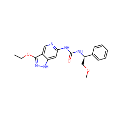 CCOc1n[nH]c2cc(NC(=O)N[C@H](COC)c3ccccc3)ncc12 ZINC000209396850