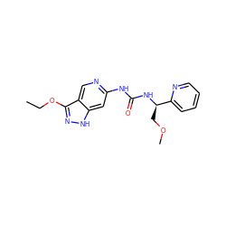 CCOc1n[nH]c2cc(NC(=O)N[C@H](COC)c3ccccn3)ncc12 ZINC000209316912