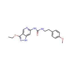 CCOc1n[nH]c2cc(NC(=O)NCCc3ccc(OC)cc3)ncc12 ZINC000209390259