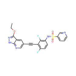 CCOc1n[nH]c2ncc(C#Cc3c(F)ccc(NS(=O)(=O)c4cccnc4)c3F)cc12 ZINC000473131845