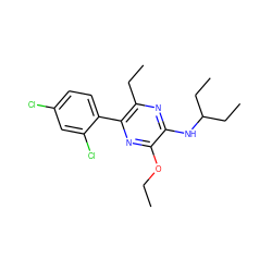 CCOc1nc(-c2ccc(Cl)cc2Cl)c(CC)nc1NC(CC)CC ZINC000072177364