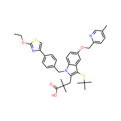 CCOc1nc(-c2ccc(Cn3c(CC(C)(C)C(=O)O)c(SC(C)(C)C)c4cc(OCc5ccc(C)cn5)ccc43)cc2)cs1 ZINC000082138068