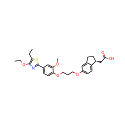 CCOc1nc(-c2ccc(OCCCOc3ccc4c(c3)CC[C@H]4CC(=O)O)c(OC)c2)sc1CC ZINC000014977219