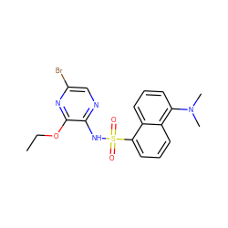 CCOc1nc(Br)cnc1NS(=O)(=O)c1cccc2c(N(C)C)cccc12 ZINC000013761372