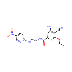 CCOc1nc(C(=O)NCCNc2ccc([N+](=O)[O-])cn2)cc(N)c1C#N ZINC000028888124