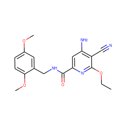 CCOc1nc(C(=O)NCc2cc(OC)ccc2OC)cc(N)c1C#N ZINC000014959964