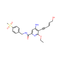 CCOc1nc(C(=O)NCc2ccc(S(C)(=O)=O)cc2)cc(N)c1C#C/C=C/CO ZINC000038145077