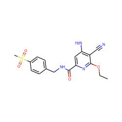 CCOc1nc(C(=O)NCc2ccc(S(C)(=O)=O)cc2)cc(N)c1C#N ZINC000014959980