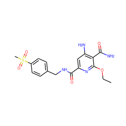 CCOc1nc(C(=O)NCc2ccc(S(C)(=O)=O)cc2)cc(N)c1C(N)=O ZINC000038145068