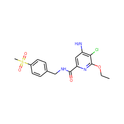 CCOc1nc(C(=O)NCc2ccc(S(C)(=O)=O)cc2)cc(N)c1Cl ZINC000014960000