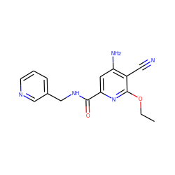 CCOc1nc(C(=O)NCc2cccnc2)cc(N)c1C#N ZINC000014959988