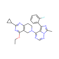 CCOc1nc(C2CC2)nc2c1CN(c1ncnn3c(C)nc(-c4ccccc4F)c13)CC2 ZINC000169711775