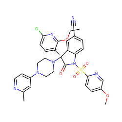 CCOc1nc(Cl)ccc1[C@@]1(N2CCN(c3ccnc(C)c3)CC2)C(=O)N(S(=O)(=O)c2ccc(OC)cn2)c2ccc(C#N)cc21 ZINC000167361288