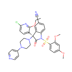 CCOc1nc(Cl)ccc1[C@@]1(N2CCN(c3ccncc3)CC2)C(=O)N(S(=O)(=O)c2ccc(OC)cc2OC)c2ccc(C#N)cc21 ZINC000167868559