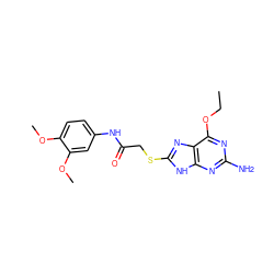 CCOc1nc(N)nc2[nH]c(SCC(=O)Nc3ccc(OC)c(OC)c3)nc12 ZINC000299823765