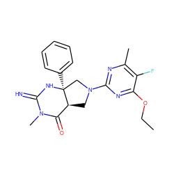 CCOc1nc(N2C[C@H]3C(=O)N(C)C(=N)N[C@@]3(c3ccccc3)C2)nc(C)c1F ZINC000096173847