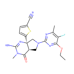 CCOc1nc(N2C[C@H]3C(=O)N(C)C(N)=N[C@@]3(c3ccc(C#N)s3)C2)nc(C)c1F ZINC000140654359