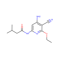 CCOc1nc(NC(=O)CC(C)C)cc(N)c1C#N ZINC000014960026