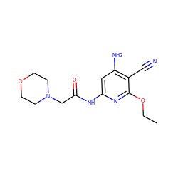 CCOc1nc(NC(=O)CN2CCOCC2)cc(N)c1C#N ZINC000014960117