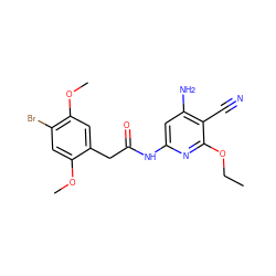 CCOc1nc(NC(=O)Cc2cc(OC)c(Br)cc2OC)cc(N)c1C#N ZINC000014960080