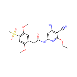 CCOc1nc(NC(=O)Cc2cc(OC)c(S(C)(=O)=O)cc2OC)cc(N)c1C#N ZINC000014960076