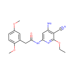 CCOc1nc(NC(=O)Cc2cc(OC)ccc2OC)cc(N)c1C#N ZINC000014959960