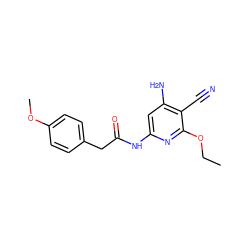 CCOc1nc(NC(=O)Cc2ccc(OC)cc2)cc(N)c1C#N ZINC000014960062