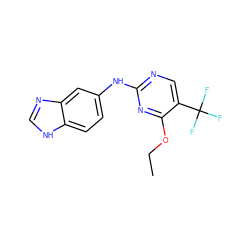 CCOc1nc(Nc2ccc3[nH]cnc3c2)ncc1C(F)(F)F ZINC000028522946