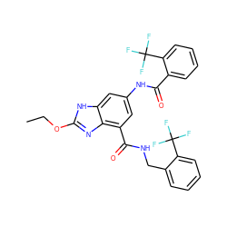 CCOc1nc2c(C(=O)NCc3ccccc3C(F)(F)F)cc(NC(=O)c3ccccc3C(F)(F)F)cc2[nH]1 ZINC000207743466