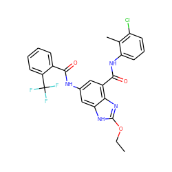 CCOc1nc2c(C(=O)Nc3cccc(Cl)c3C)cc(NC(=O)c3ccccc3C(F)(F)F)cc2[nH]1 ZINC000205656771